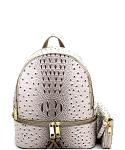 Ostrich Croc Backpack with Wallet OS1082W GRAY